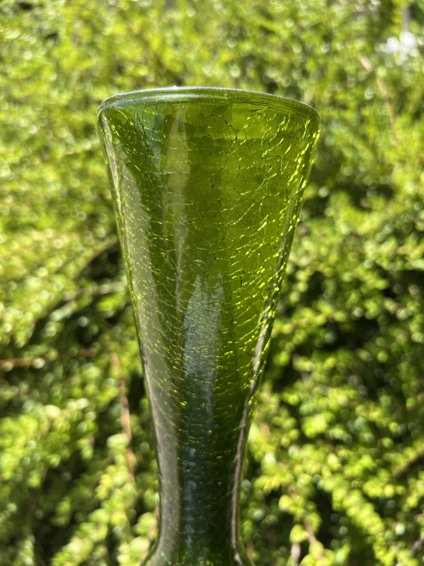 💚 Grote groene glazen vaas met craquelé effect 37 cm – Vintage design decoratie – photo 2
